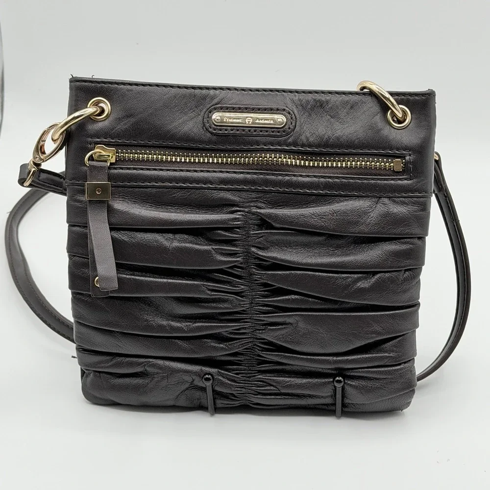 Etienne Aigner Small Brown Leather Crossbody Bag Y2K Minimalist Earthy Tones